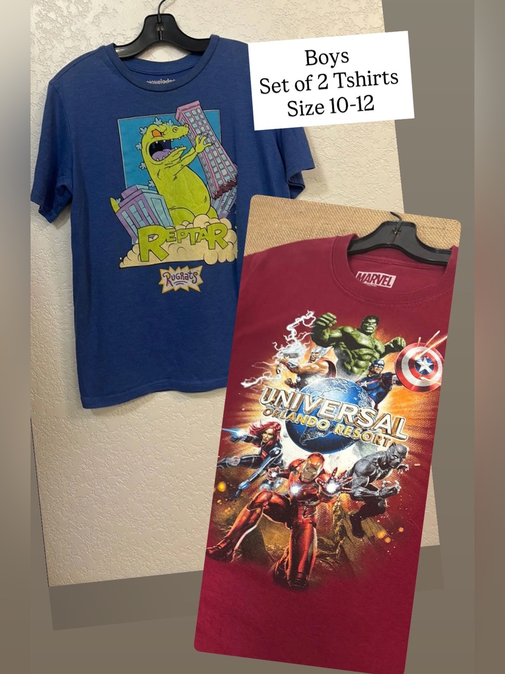 Set of 2 BOYS Tshirts Sz 10-12/large, Rugrats and Universal Orlando Marvel